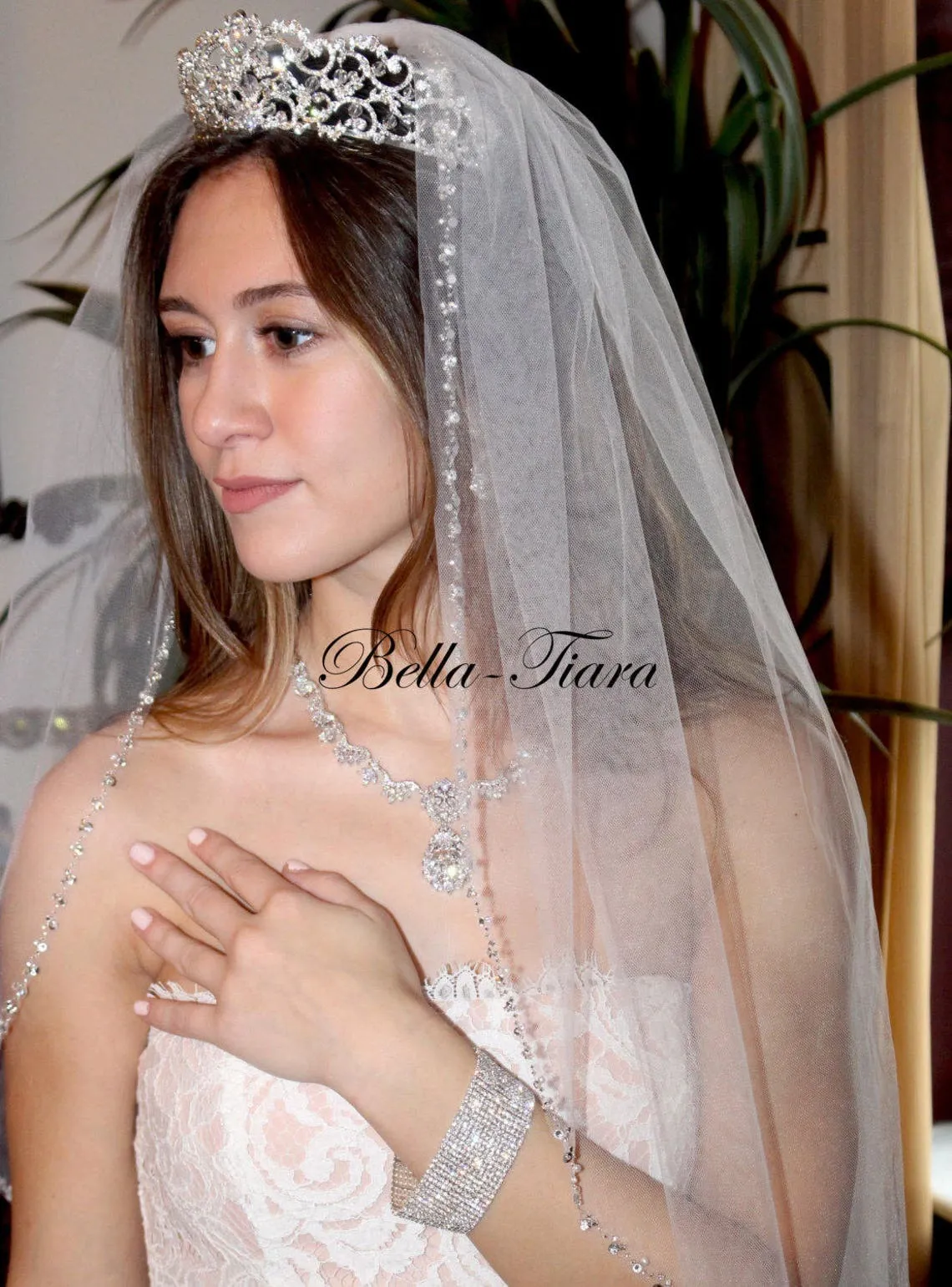 Alanna – Beautiful elegant Beaded crystal and pearl wedding veil