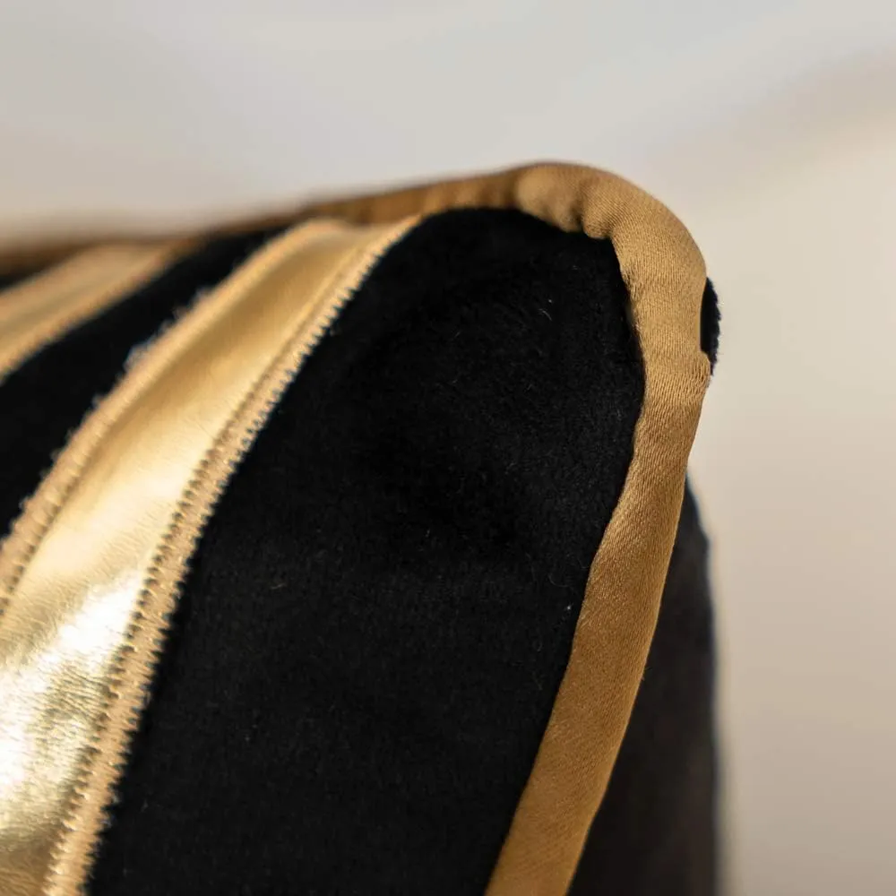 Alerfa Gold Leather Striped Black Throw Pillow Cover 18x18 Inch, Geometric Luxury Decorative Embroidered Velvet Pillow Cover for Couch Living Room Bedroom