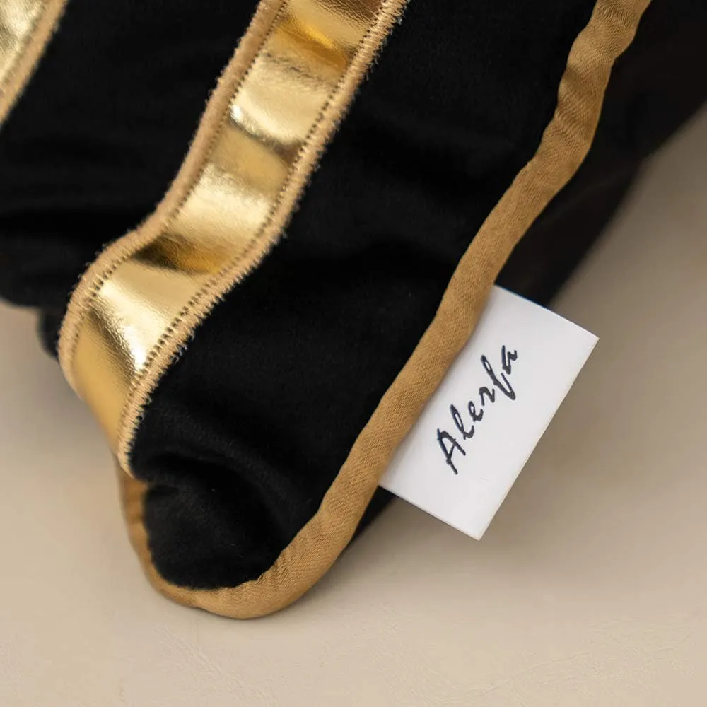 Alerfa Gold Leather Striped Black Throw Pillow Cover 18x18 Inch, Geometric Luxury Decorative Embroidered Velvet Pillow Cover for Couch Living Room Bedroom