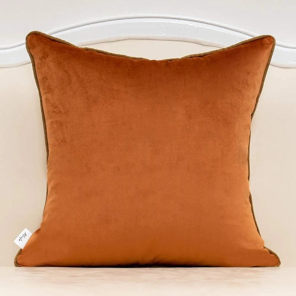Alerfa Gold Leather Striped Orange Throw Pillow Cover 20x20 Inch, Geometric Luxury Decorative Embroidered Velvet Pillow Cover for Couch Living Room Bedroom