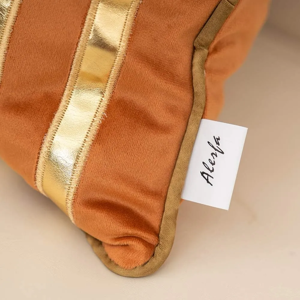 Alerfa Gold Leather Striped Orange Throw Pillow Cover 20x20 Inch, Geometric Luxury Decorative Embroidered Velvet Pillow Cover for Couch Living Room Bedroom