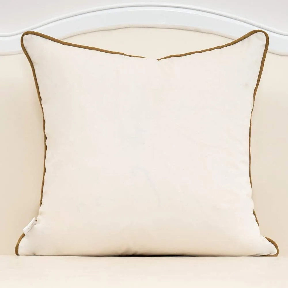 Alerfa Gold Leather Striped White Throw Pillow Cover 20x20 Inch, Geometric Luxury Decorative Embroidered Velvet Pillow Cover for Couch Living Room Bedroom
