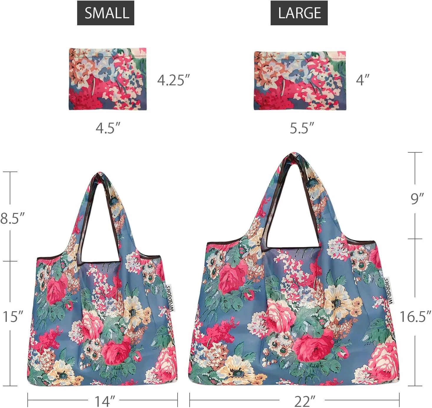allydrew Large & Small Foldable Tote Nylon Reusable Grocery Bags, Set of 4