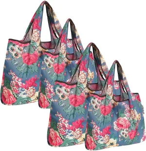 allydrew Large & Small Foldable Tote Nylon Reusable Grocery Bags, Set of 4