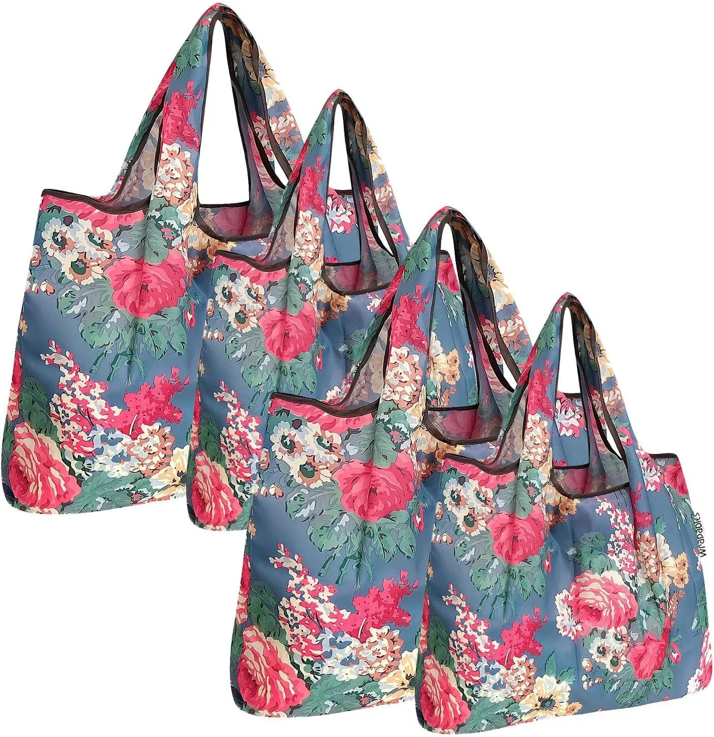allydrew Large & Small Foldable Tote Nylon Reusable Grocery Bags, Set of 4