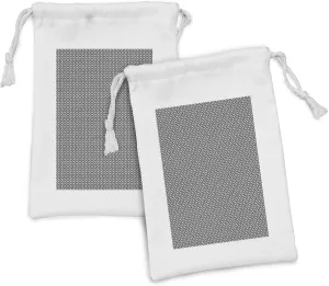 Ambesonne Abstract Fabric Pouch Set of 2, Checkerboard Texture Inspired Modern Monochrome Print with Circular Modules, Small Drawstring Bag for Toiletries Masks and Favors, 9" x 6", Black and White