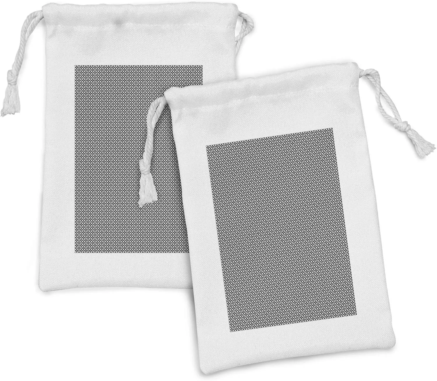 Ambesonne Abstract Fabric Pouch Set of 2, Checkerboard Texture Inspired Modern Monochrome Print with Circular Modules, Small Drawstring Bag for Toiletries Masks and Favors, 9" x 6", Black and White