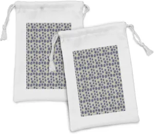 Ambesonne Abstract Fabric Pouch Set of 2, Concentric Asymmetric Romantic Circles Psychedelic Hearts and Dots Pattern, Small Drawstring Bag for Toiletries Masks and Favors, 9" x 6", Multicolor