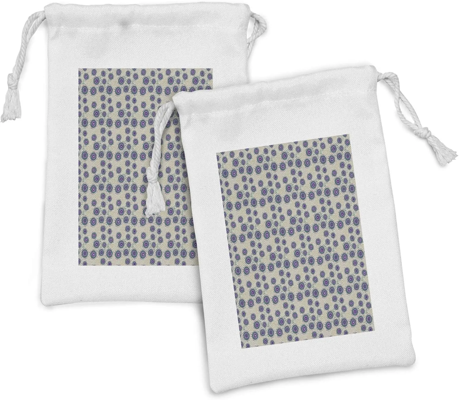 Ambesonne Abstract Fabric Pouch Set of 2, Concentric Asymmetric Romantic Circles Psychedelic Hearts and Dots Pattern, Small Drawstring Bag for Toiletries Masks and Favors, 9" x 6", Multicolor