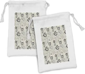Ambesonne Abstract Fabric Pouch Set of 2, Repeated Pattern Illustration of Floral Shapes with Leaves Art Print, Small Drawstring Bag for Toiletries Masks and Favors, 9" x 6", Eggshell and Purpleblue