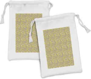 Ambesonne Autumn Fabric Pouch Set of 2, Floral Fall Foliage Dry Leaves Double Exposure Style Pattern, Small Drawstring Bag for Toiletries Masks and Favors, 9" x 6", Ceil Blue Ecru