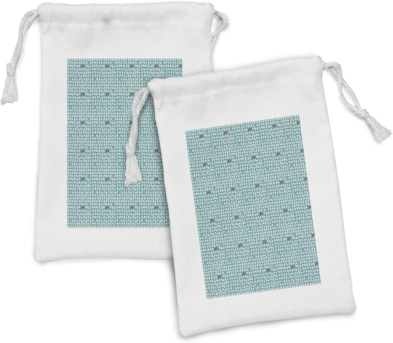 Ambesonne Birds Fabric Pouch Set of 2, Snippet Style Connivent Pieces of Sparrows Birds with Marginal Couple, Small Drawstring Bag for Toiletries Masks and Favors, 9" x 6", Burgundy Seafoam