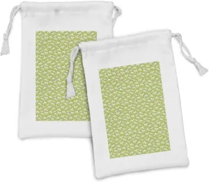Ambesonne Cattle Fabric Pouch Set of 2, Style Cartoon of Bovines as Repeating Pattern on Green Meadow, Small Drawstring Bag for Toiletries Masks and Favors, 9" x 6", Apple Green Pale Orange