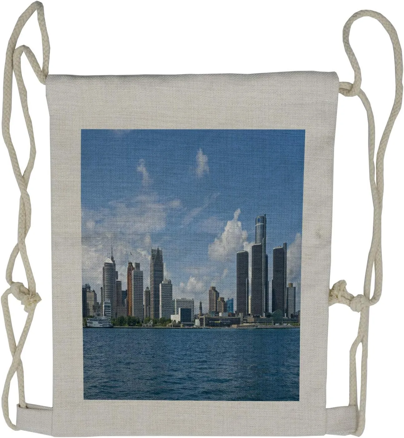 Ambesonne Detroit Drawstring Backpack, Downtown Shoreline, Sackpack Bag