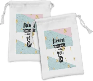 Ambesonne Dream Fabric Pouch Set of 2, Dreams Dont Work Unless You Do Inscription Abstract Hipster Retro Style Composition, Small Drawstring Bag for Toiletries Masks and Favors, 9" x 6", Multicolor
