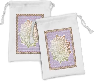 Ambesonne Ethnic Fabric Pouch Set of 2, Microcosm Mandala with Floral Petal Forms in Soft Pastel Tone Illustration, Small Drawstring Bag for Toiletries Masks and Favors, 9" x 6", Mint Lilac