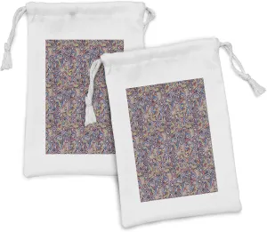 Ambesonne Ethnic Fabric Pouch Set of 2, Mosaic Style Folk Prehistoric Historical Nature with Snakes Fishes Boho Gypsies, Small Drawstring Bag for Toiletries Masks and Favors, 9" x 6", Multicolor
