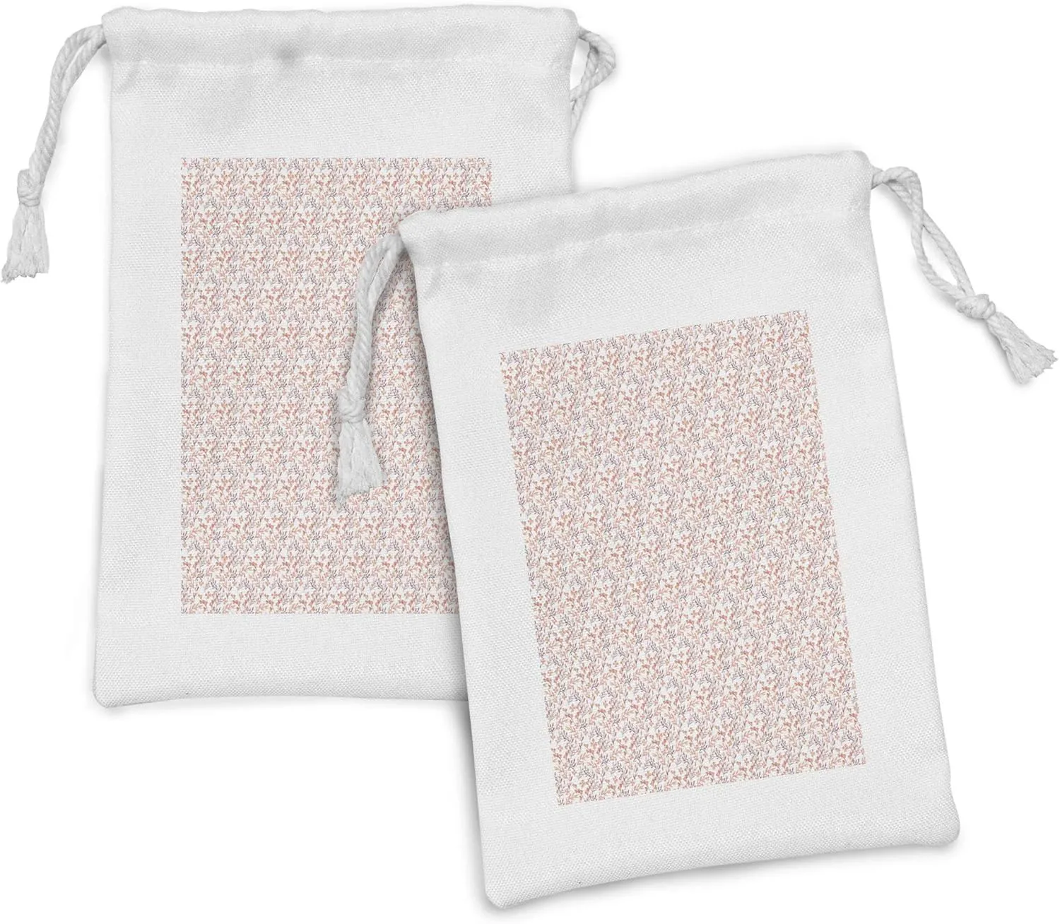 Ambesonne Floral Fabric Pouch Set of 2, Peachy Feminine Theme Retro Flower Naive Natural Look Repeat Pattern, Small Drawstring Bag for Toiletries Masks and Favors, 9" x 6", Peach Pale Mauve Salmon