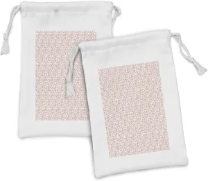 Ambesonne Floral Fabric Pouch Set of 2, Peachy Feminine Theme Retro Flower Naive Natural Look Repeat Pattern, Small Drawstring Bag for Toiletries Masks and Favors, 9" x 6", Peach Pale Mauve Salmon