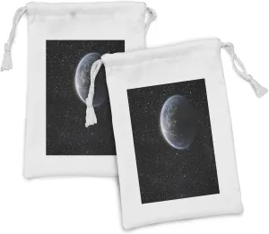 Ambesonne Galaxy Fabric Pouch Set of 2, Scenic View of Planet Earth from Moon Dark Cosmos Crater Sci Fi Theme Image Print, Small Drawstring Bag for Toiletries Masks and Favors, 9" x 6", Blue Black