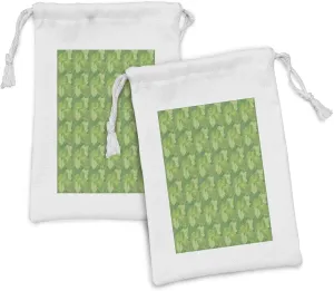 Ambesonne Green Fabric Pouch Set of 2, Abstract Hosta Plants Forest Growth Leaves Ecology Jungle Theme, Small Drawstring Bag for Toiletries Masks and Favors, 9" x 6", Fern Lime and Pale Green