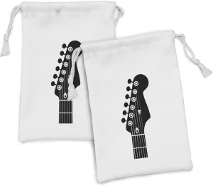 Ambesonne Guitar Fabric Pouch Set of 2, Monochrome Style Interpretation of a Half Guitar with Strings Cords, Small Drawstring Bag for Toiletries Masks and Favors, 9" x 6", Charcoal Grey and White