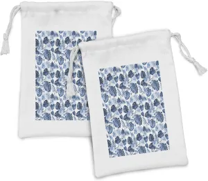 Ambesonne Hawaii Fabric Pouch Set of 2, Branch of Arecaceae Tree Polynesian of Triumph and Victory Spring, Small Drawstring Bag for Toiletries Masks and Favors, 9" x 6", Cobalt Blue Pale Blue