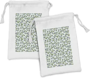 Ambesonne Hibiscus Fabric Pouch Set of 2, Summer Flourishes Hawaiian Leaves and Round Blots on Background, Small Drawstring Bag for Toiletries Masks and Favors, 9" x 6", Purple Green and Pale Seafoam