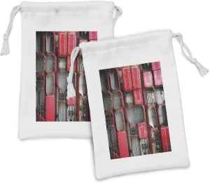 Ambesonne Industrial Fabric Pouch Set of 2, Fuse Cabinet Close up Photo Industrial Type Junction Cables Box Electricity, Small Drawstring Bag for Toiletries Masks and Favors, 9" x 6", Red White Grey