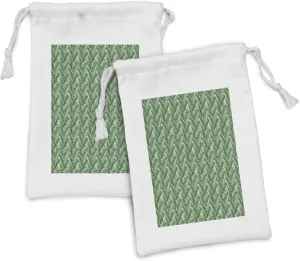 Ambesonne Jungle Leaves Fabric Pouch Set of 2, Painting Interpretation of Fronds in Tones of Green Repetitive Pattern, Small Drawstring Bag for Toiletries Masks and Favors, 9" x 6", Multicolor