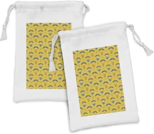 Ambesonne Kangaroo Fabric Pouch Set of 2, Australian Aboriginal Pattern Boomerang and Koala Bear Animal, Small Drawstring Bag for Toiletries Masks and Favors, 9" x 6", Multicolor