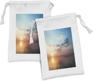 Ambesonne Lake Fabric Pouch Set of 2, Dramatic Sunset with Cloudy Sky Above Dreamlike Twilight Scenery Colorful Horizon, Small Drawstring Bag for Toiletries Masks and Favors, 9" x 6", Multicolor