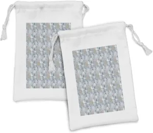 Ambesonne Marine Fabric Pouch Set of 2, Image of Ocean Plants Animals and Invertebrates in Pastel Tones, Small Drawstring Bag for Toiletries Masks and Favors, 9" x 6", Multicolor