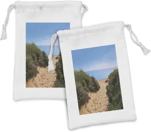 Ambesonne Massachusetts Fabric Pouch Set of 2, Cape Cod Herring Cove Beach in Boston United States of America Touristic, Small Drawstring Bag for Toiletries Masks and Favors, 9" x 6", Multicolor