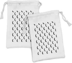 Ambesonne Moon Fabric Pouch Set of 2, Night Sky Crescents and Stars Contemporary Alchemy Ritual Space Boho Minimal, Small Drawstring Bag for Toiletries Masks and Favors, 9" x 6", Dark Grey and White