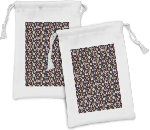 Ambesonne Outer Space Fabric Pouch Set of 2, Galaxy Party Pattern Ufo Aliens Telescope Cosmos Milky Way Mercury Neptune, Small Drawstring Bag for Toiletries Masks and Favors, 9" x 6", Multicolor