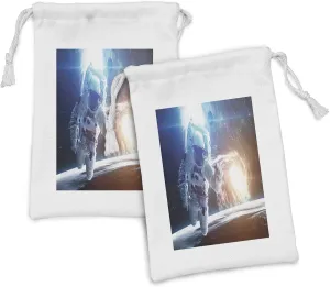 Ambesonne Outer Space Fabric Pouch Set of 2, Spaceman in the Galaxy in Front of Nebula Gas Cloud Interstellar Art Print, Small Drawstring Bag for Toiletries Masks and Favors, 9" x 6", Blue Yellow