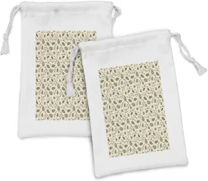 Ambesonne Pine Cone Fabric Pouch Set of 2, Poinsettia Mistletoe Berry Branch Spruce Tree Twigs Growth Woodland Theme Print, Small Drawstring Bag for Toiletries Masks and Favors, 9" x 6", Cream Taupe