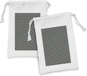 Ambesonne Rain Fabric Pouch Set of 2, Crook Handle Umbrella on Spotted Dark Background, Small Drawstring Bag for Toiletries Masks and Favors, 9" x 6", Coffee Multicolor