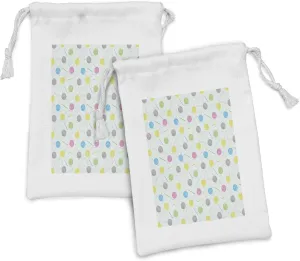 Ambesonne Retro Fabric Pouch Set of 2, Elements Handicraft Balls of Yarn Pins Hooks Needlework and Coil Clew Composition, Small Drawstring Bag for Toiletries Masks and Favors, 9" x 6", Multicolor