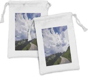 Ambesonne Travel Fabric Pouch Set of 2, Yellowstone National Park Wyoming, Small Drawstring Bag for Toiletries Masks and Favors, 9" x 6", Evergreen Azure Blue