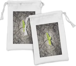 Ambesonne Tree of Life Fabric Pouch Set of 2, Dried Earth with Last Bush Saving Planet Symbolic Image Hope Nature Home, Small Drawstring Bag for Toiletries Masks and Favors, 9" x 6", Brown Green