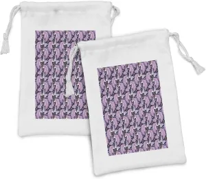 Ambesonne Unicorn Fabric Pouch Set of 2, Mythical Animal with Colorful Mane Butterflies Stars Crescent Moons Fantasy World, Small Drawstring Bag for Toiletries Masks and Favors, 9" x 6", Multicolor