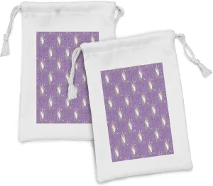 Ambesonne Unicorn Party Fabric Pouch Set of 2, Animal with Horn and Rainbow Mane on Sketch Style Stars Backdrop, Small Drawstring Bag for Toiletries Masks and Favors, 9" x 6", Multicolor