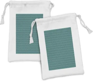Ambesonne Vibrant Fabric Pouch Set of 2, Repetitive Peacock Feather Inspired Abstract Illustration, Small Drawstring Bag for Toiletries Masks and Favors, 9" x 6", Quartz Dark Seafoam