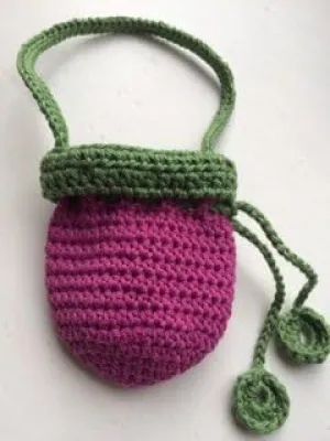 Amulet Bag ~ Drawstring Crochet Pouch ~ Pink & Green ~ Ravenz Roost Hand Made Item