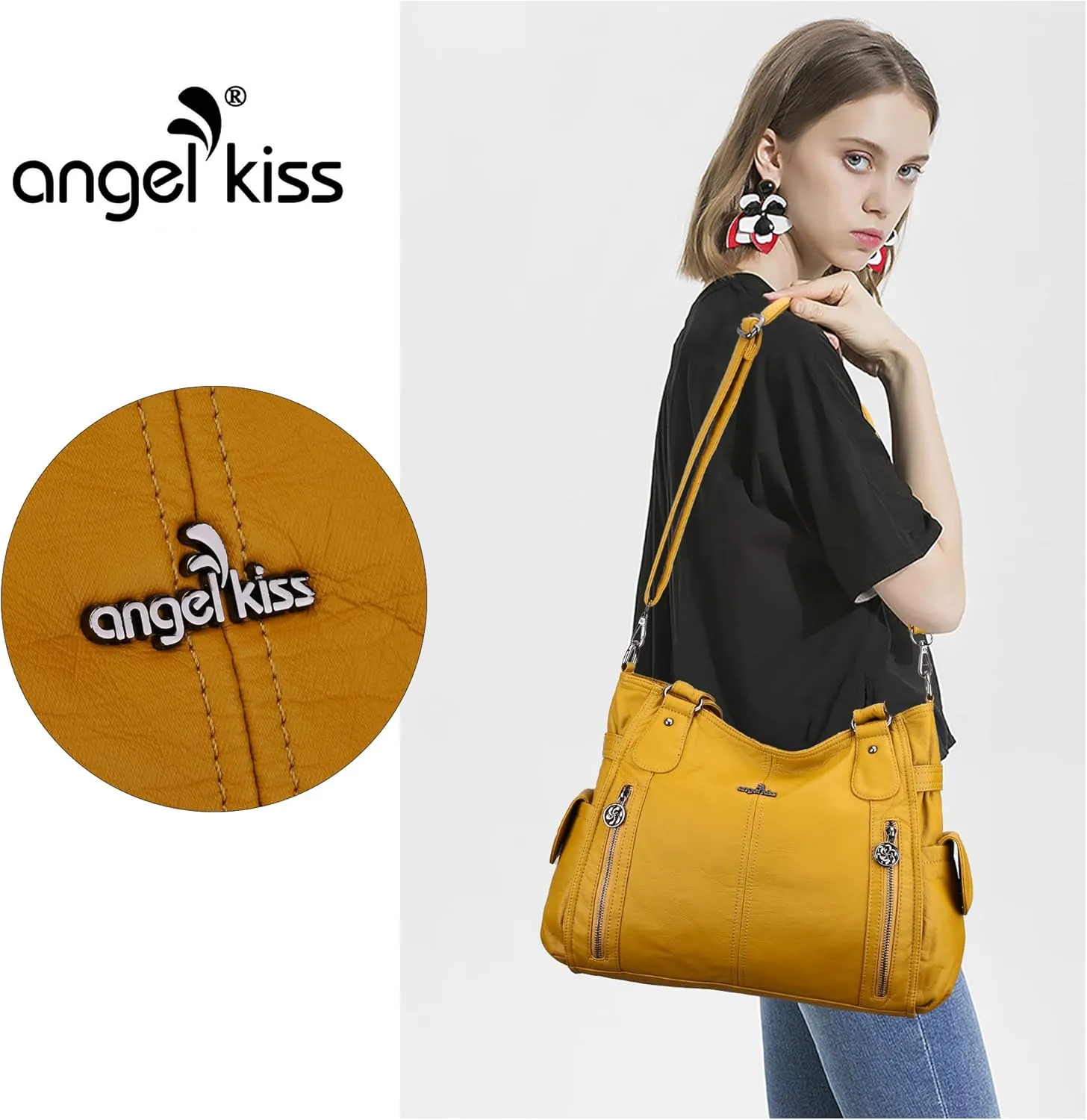 Angel Kiss Handbags for Womens Top-Handle Hobo Purse Roomy Casual Shoulder Bags PU Tote Satchel Purse for Women