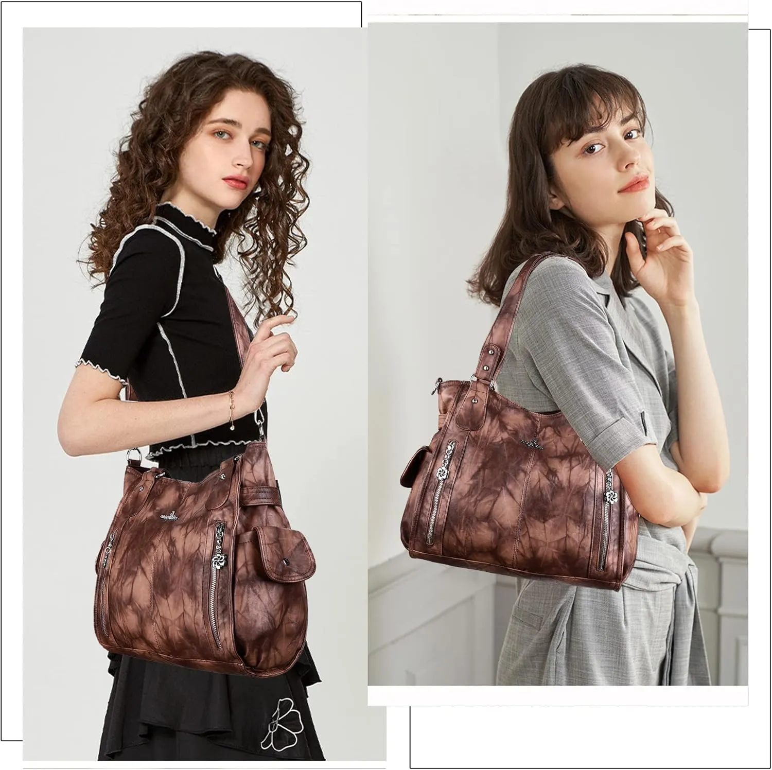 Angel Kiss Handbags for Womens Top-Handle Hobo Purse Roomy Casual Shoulder Bags PU Tote Satchel Purse for Women