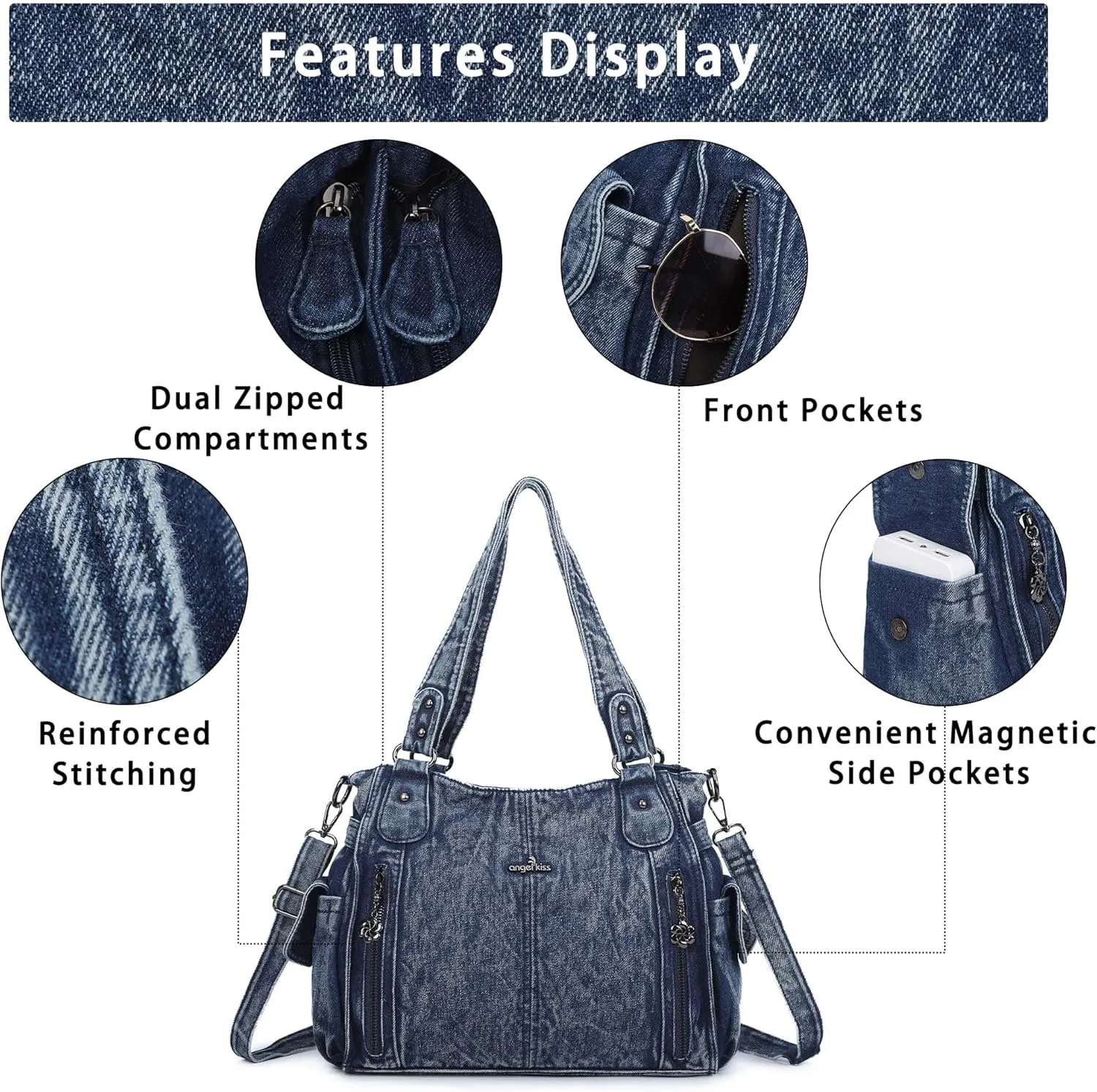 Angel Kiss Handbags for Womens Top-Handle Hobo Purse Roomy Casual Shoulder Bags PU Tote Satchel Purse for Women