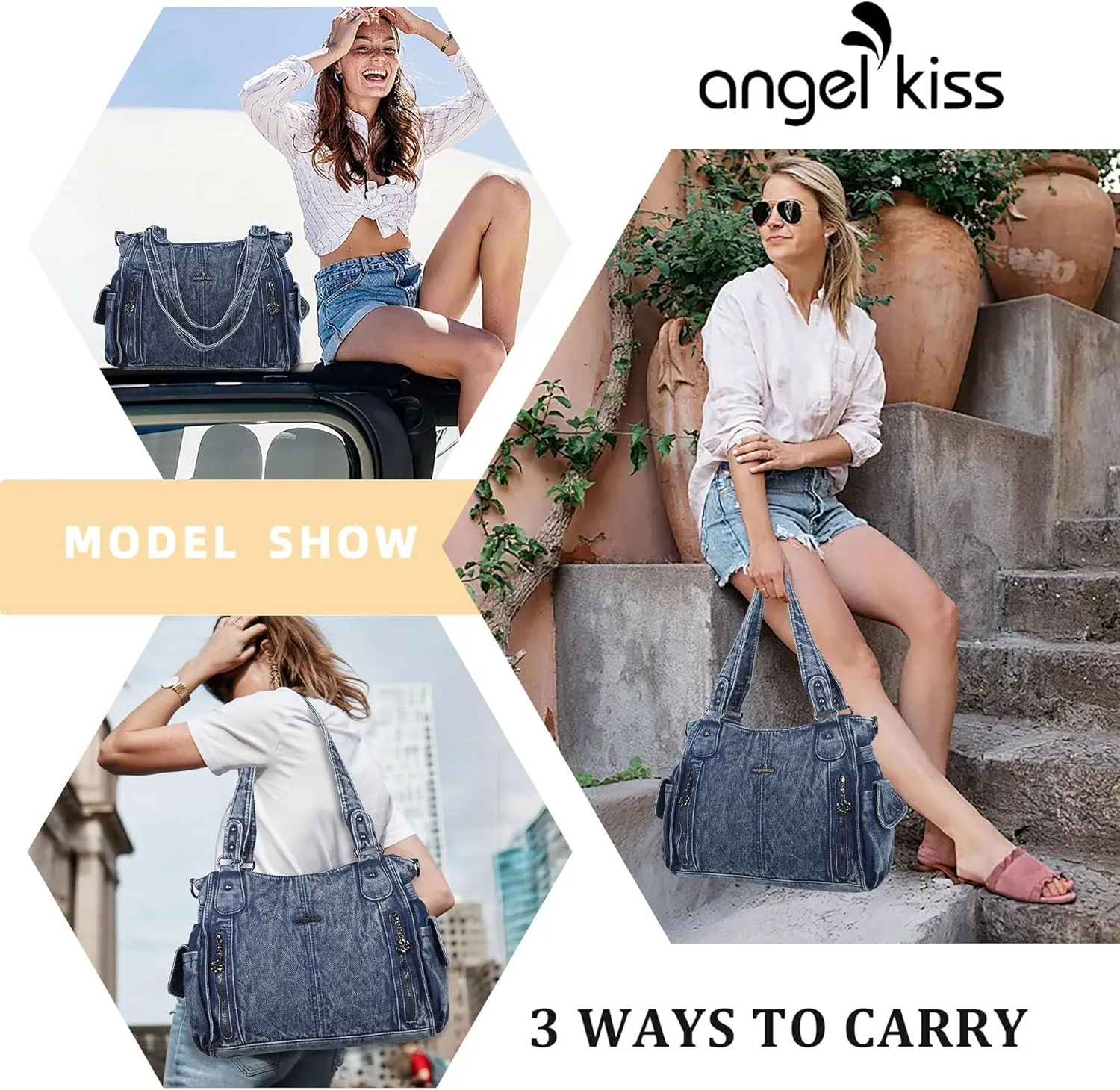 Angel Kiss Handbags for Womens Top-Handle Hobo Purse Roomy Casual Shoulder Bags PU Tote Satchel Purse for Women